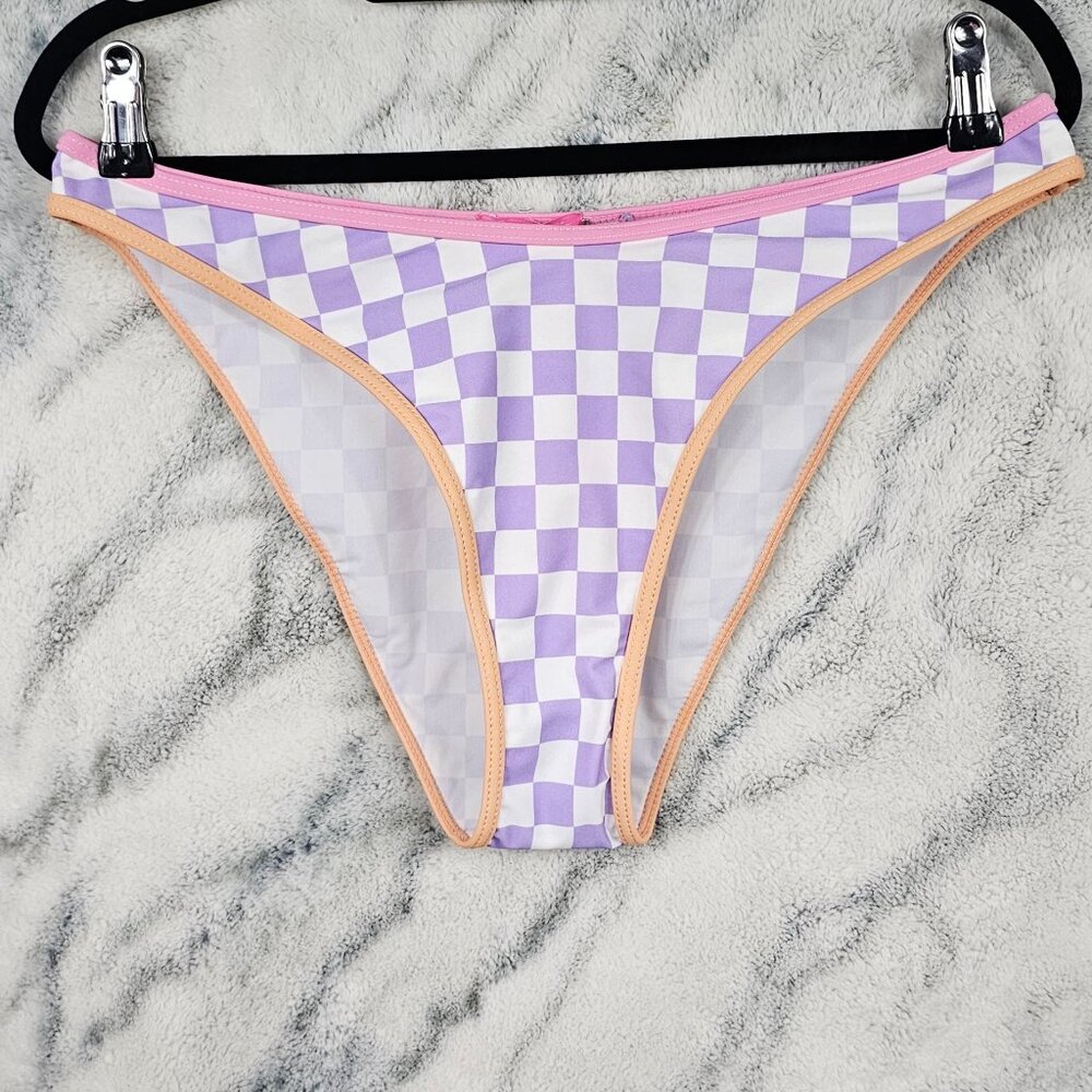 Sugar Thrillz Dolls Kill Size XXL Lilac White Checkered Contrast Swim Bottom